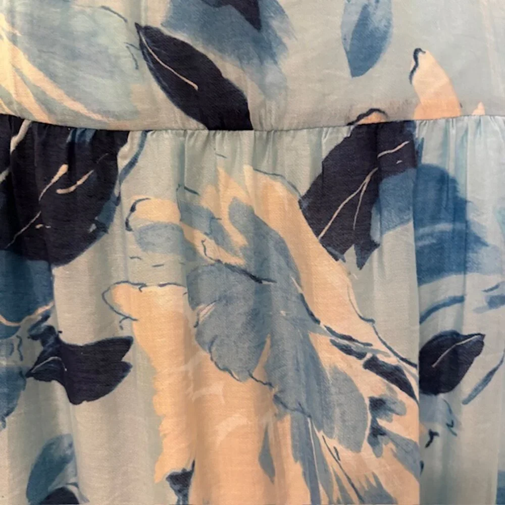 NWT Abercrombie & Fitch Blue Floral Tiered Ruched Thin Strapped Maxi Dress, XSP